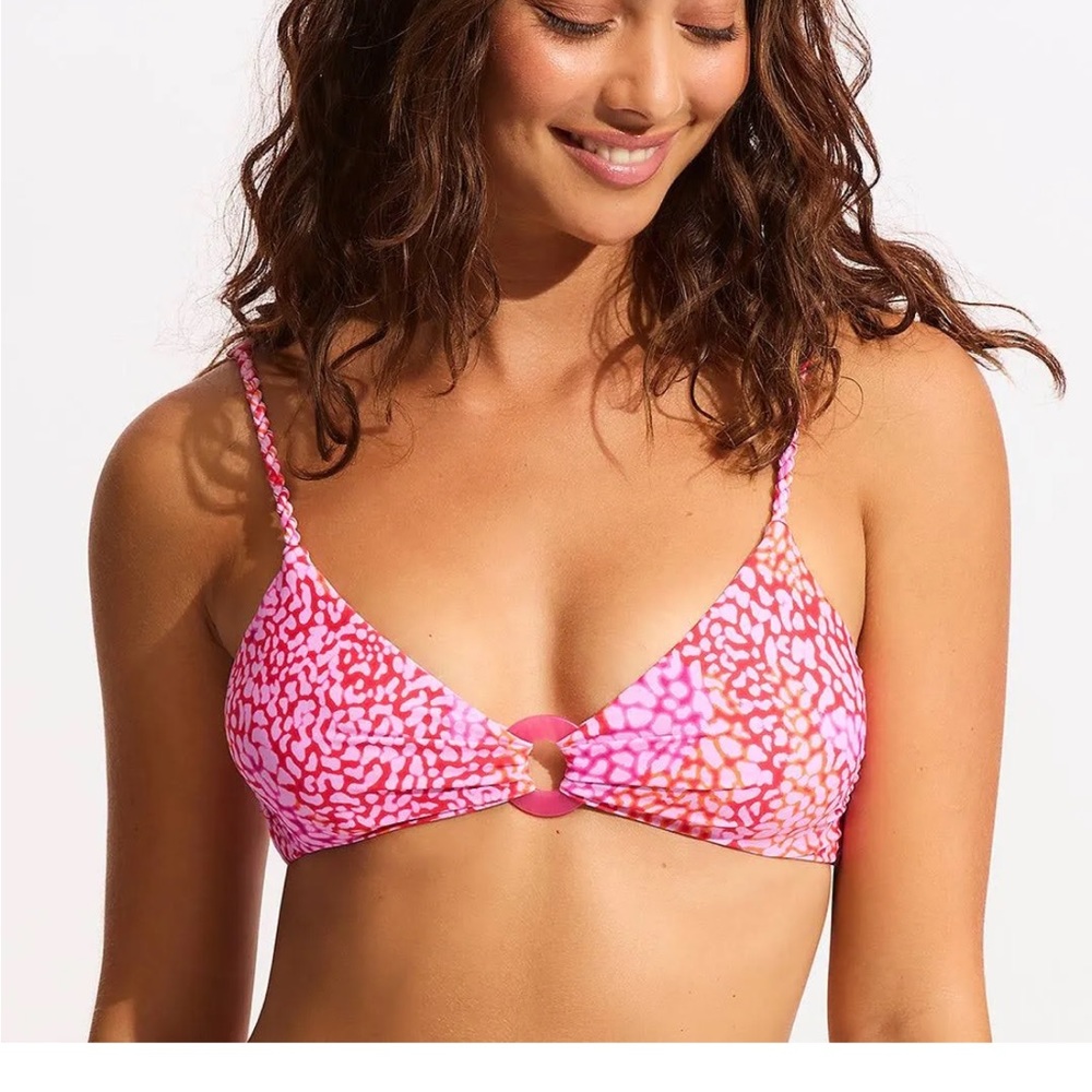 Seafolly Longline Tri Bikini Top in Sea Skin Fusia Rose NWT